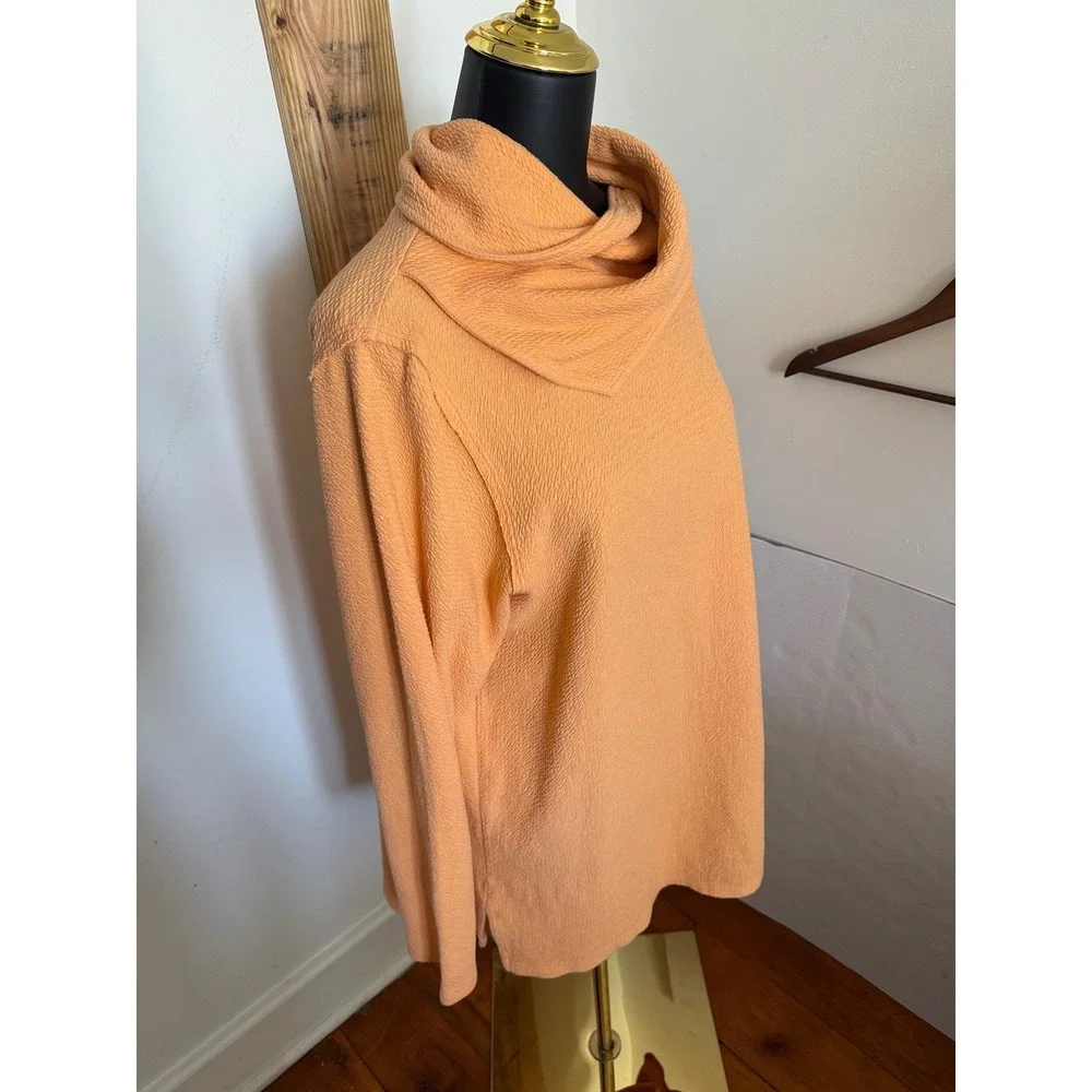 Soft‎ Surroundings 1X Peach Textured Cowl Neck Tunic Sweater Top Cozy